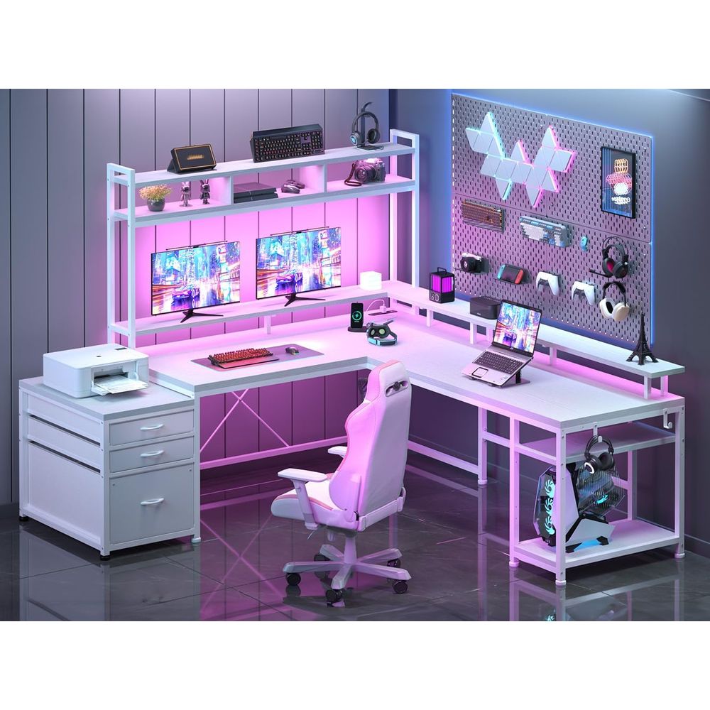 Desk Setup Dual Monitor - 104인치 L자형 책상, 2인용 홈 오피스용,