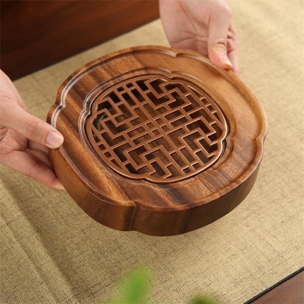 Desk Setup Clean - Walnut Wood Bearing Wood Tea Tray