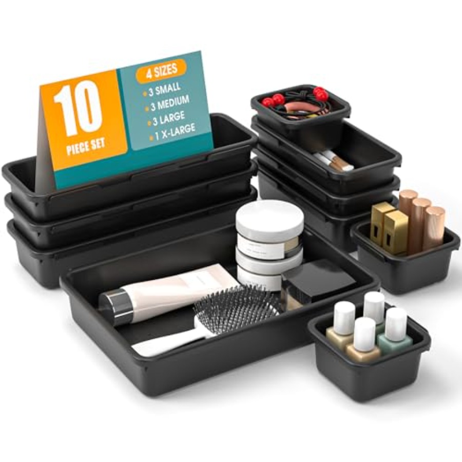 Drawer Organizer Bamboo - 10개 서랍 정리함 세트, 4가지 크기의