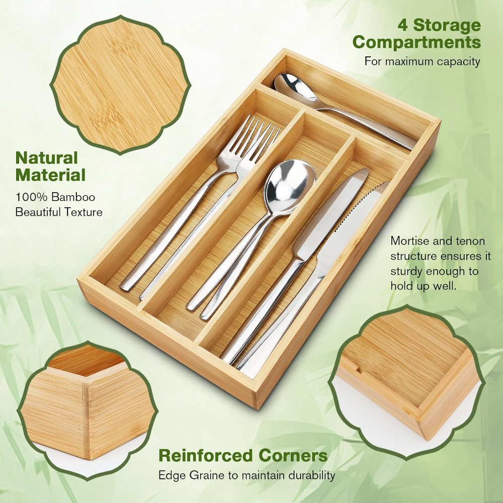 Drawer Organizer Bamboo - 베스트셀러 소형 은식기 정리함, 홈이 있는