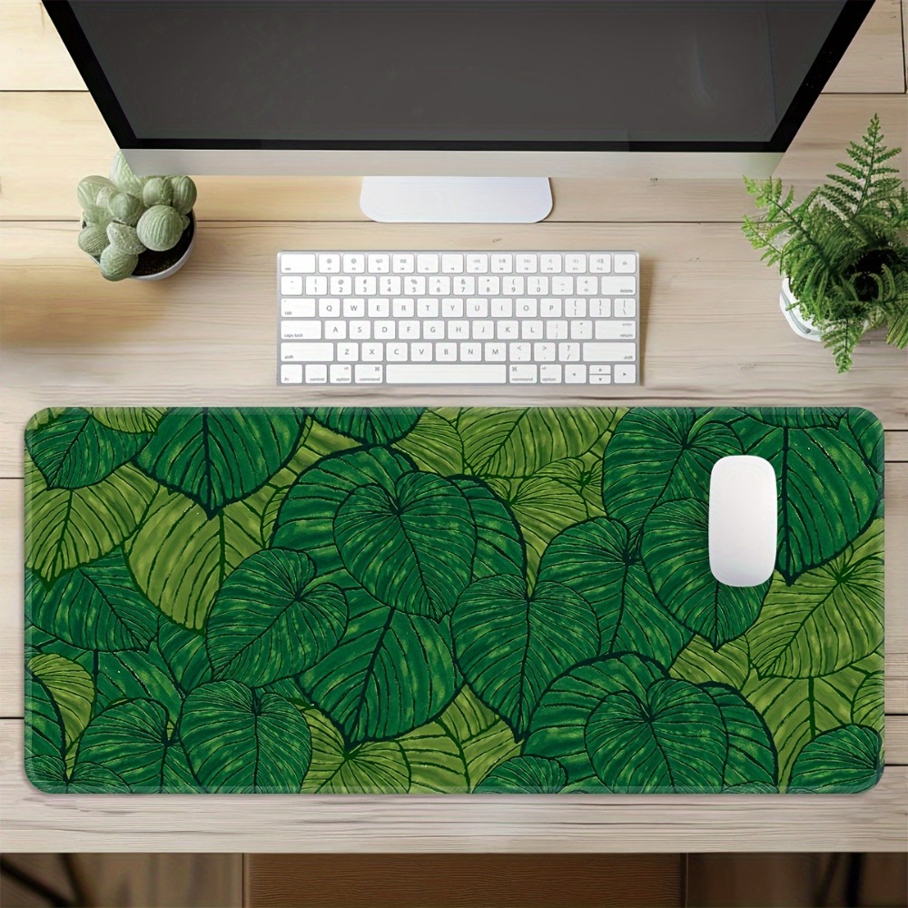 Desk Setup With Plants - 열대 녹색 잎 모양 확장형 마우스
