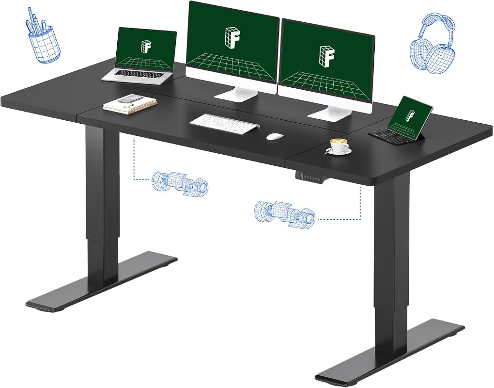 Desk Setup Dual Monitor - 플렉시스팟 전동 스탠딩 데스크, 블랙 |
