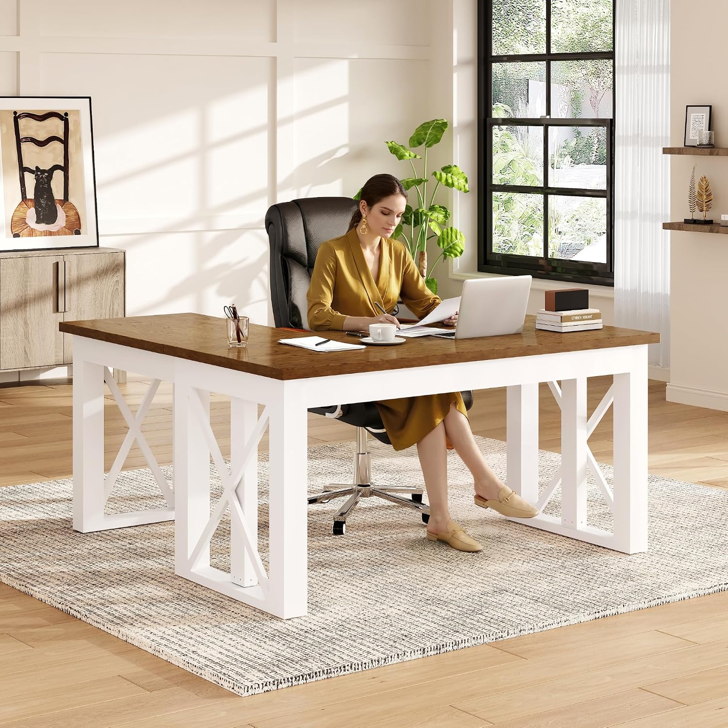 L Shaped Desk Setup - L자형 서서 쓰는 책상(서랍 포함), 55x48인치