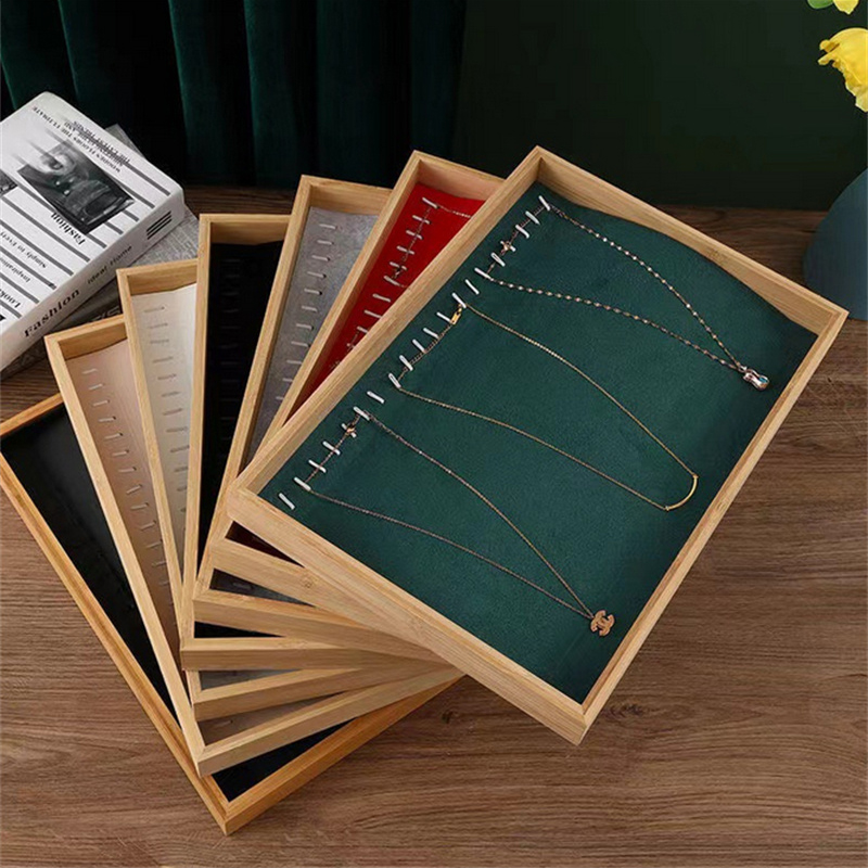 Drawer Organizer Bamboo - 벨벳 대나무 보석 진열 트레이 반지
