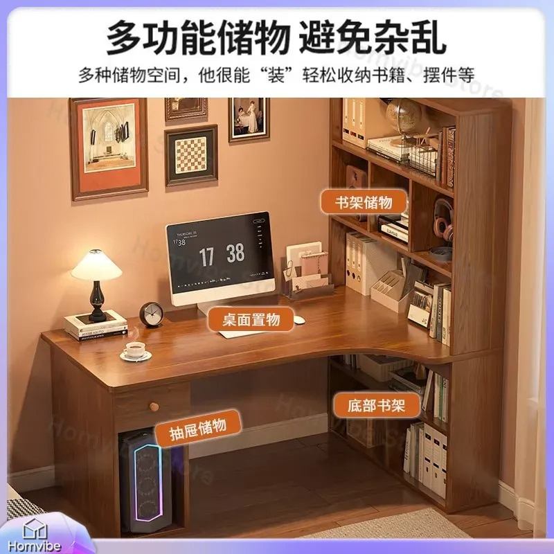 Desk Setup Dual Monitor - L자형 컴퓨터 책상, 책꽂이 수납 코너