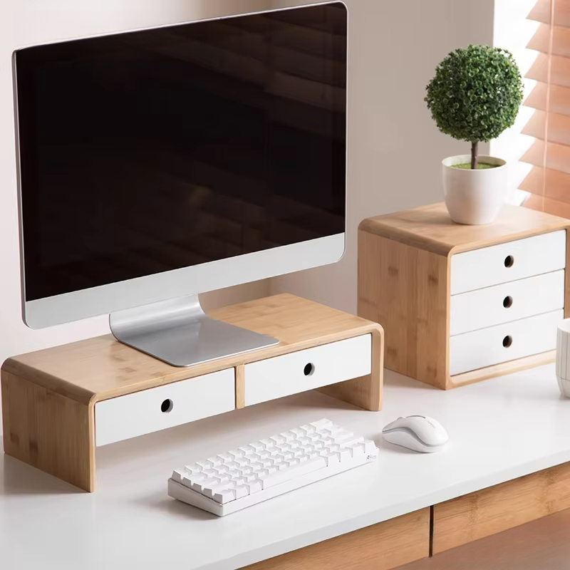 Desk Room Setup - 대나무 노트북 모니터 받침대 친환경 데스크탑
