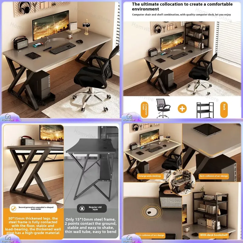 L Shaped Desk Setup - 현대적인 원목 컴퓨터 책상 (홈 오피스