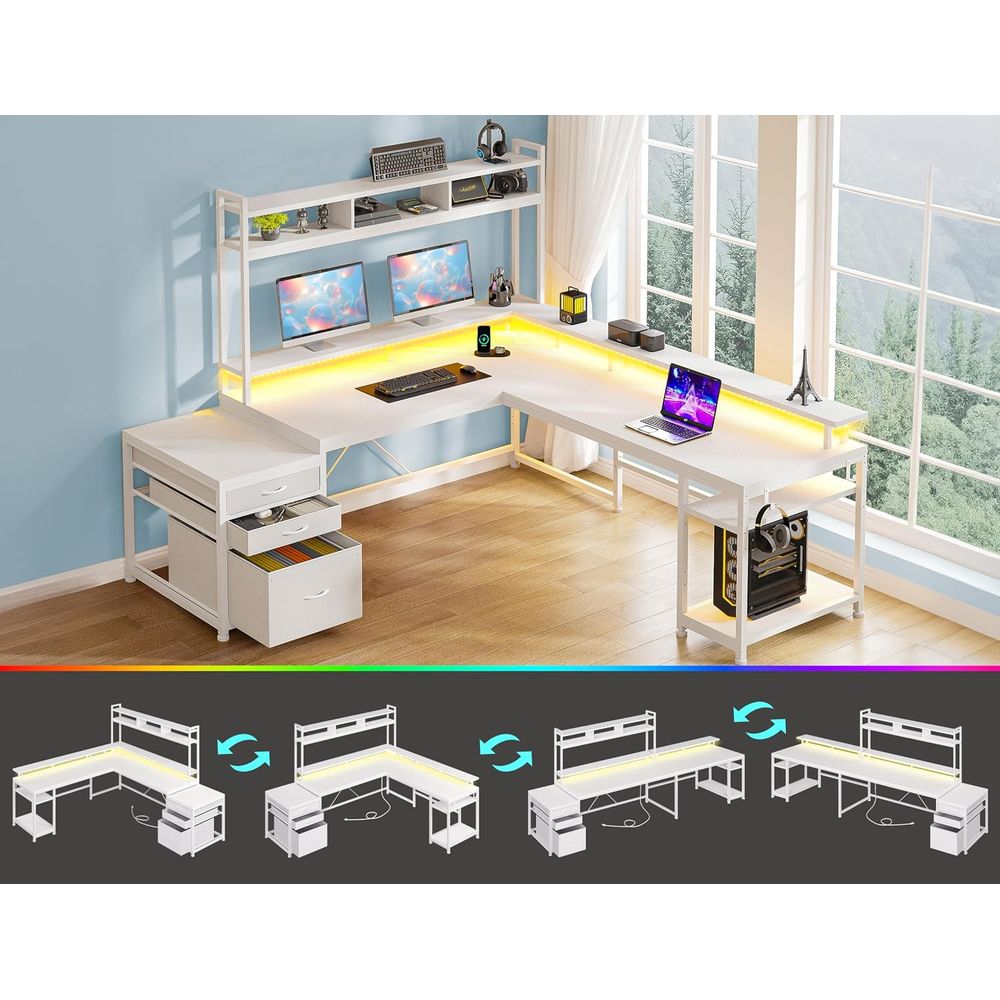 104인치 L자형 책상, 2인용 홈 오피스용, 4가지  - Desk Setup Dual Monitor 리뷰 및 가격