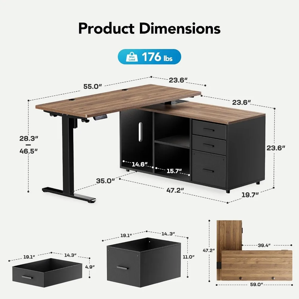 HUANUO 55인치 L자형 서서 쓰는 책상(서랍 포함 - L Shaped Desk Setup 리뷰 및 가격