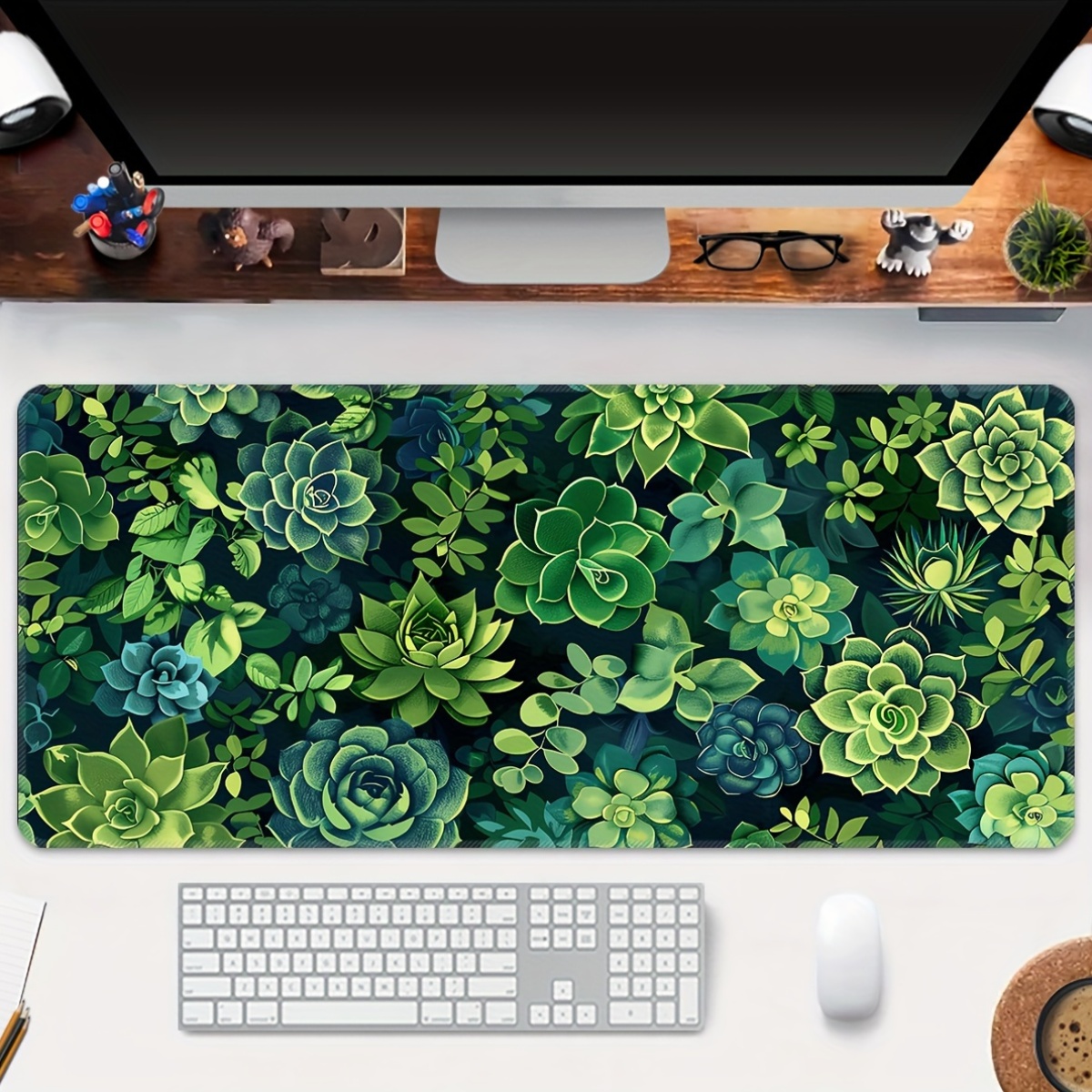 다육식물 그린 패턴 대형 게이밍 마우스 패드, 사무실/ - Desk Setup With Plants 리뷰 및 가격
