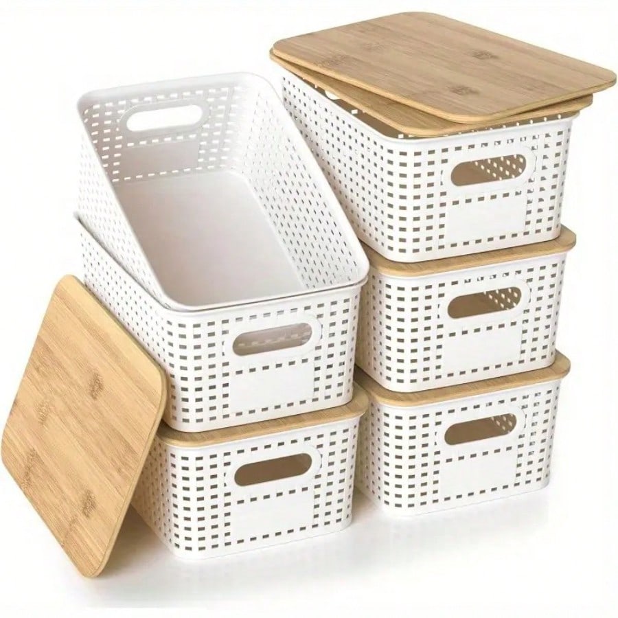 6개 세트로 구성된 대나무 뚜껑이 있는 적층형 수납함, - Drawer Organizer Bamboo 리뷰 및 가격