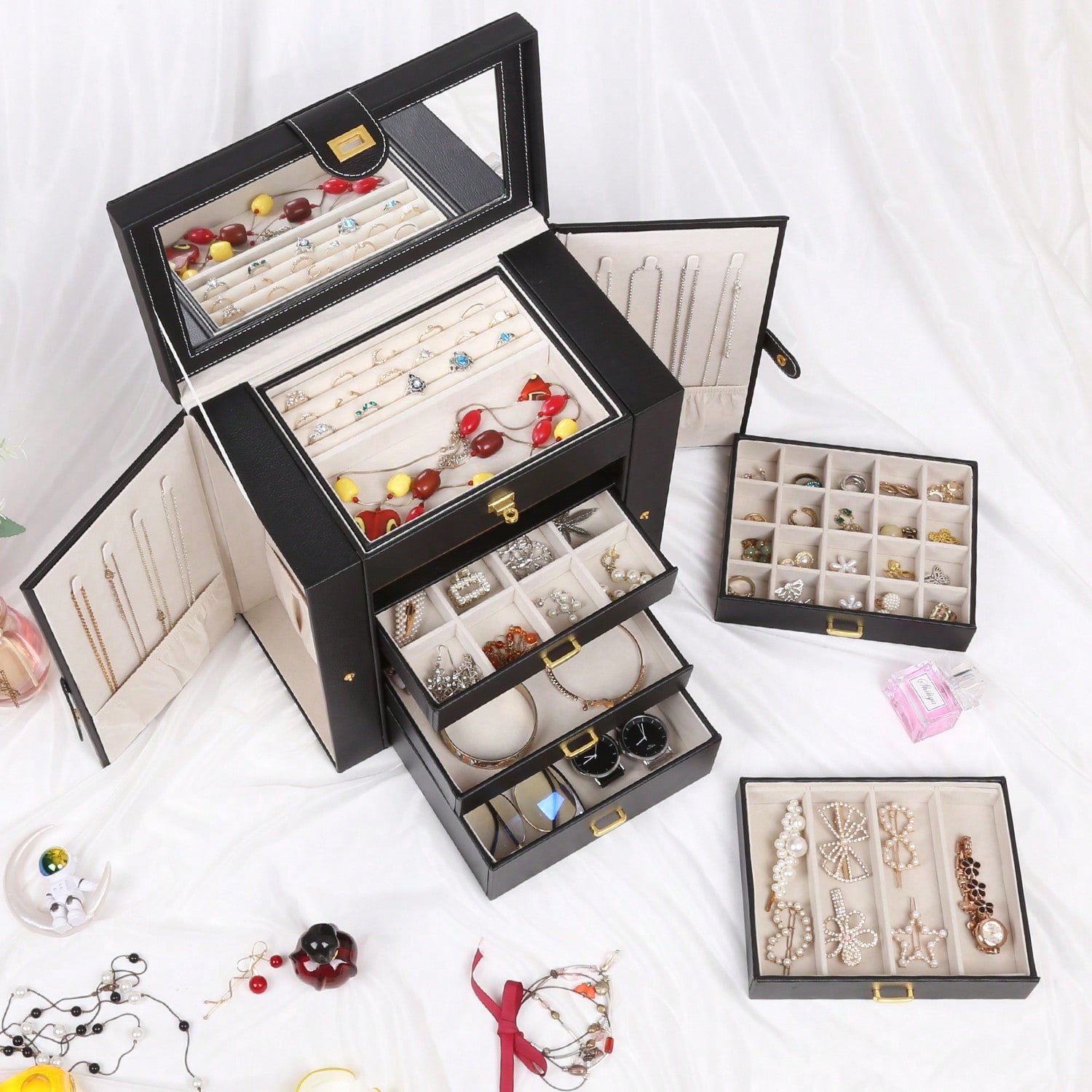 6단 PU 가죽 보석함(거울&잠금장치 포함), 5단 서 - Drawer Organizer Bamboo 리뷰 및 가격