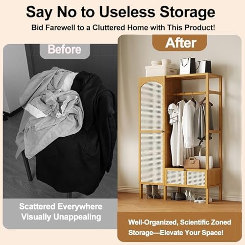 미니멀리스트 대나무 프리 스탠딩 옷걸이, 라탄 도어 및 - Drawer Organizer Bamboo 리뷰 및 가격