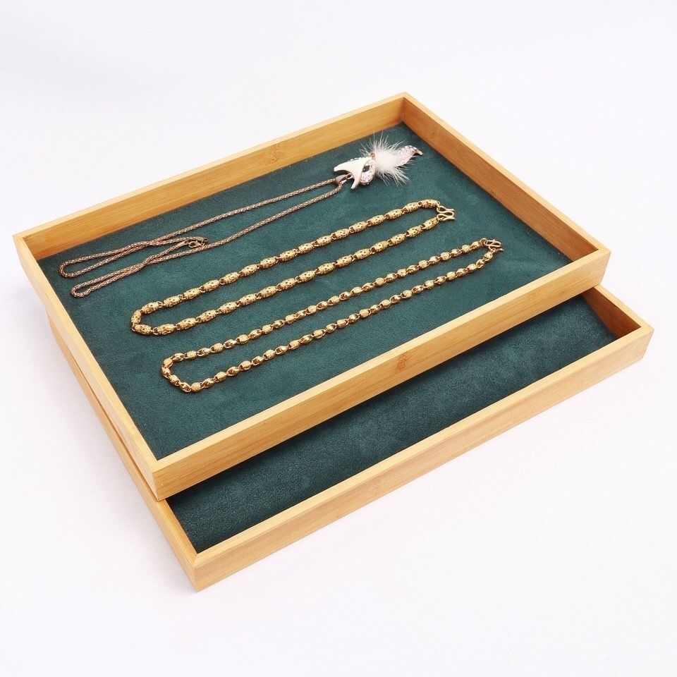 짙은 녹색 벨벳 대나무 보석 디스플레이 트레이 링 귀걸 - Drawer Organizer Bamboo 리뷰 및 가격