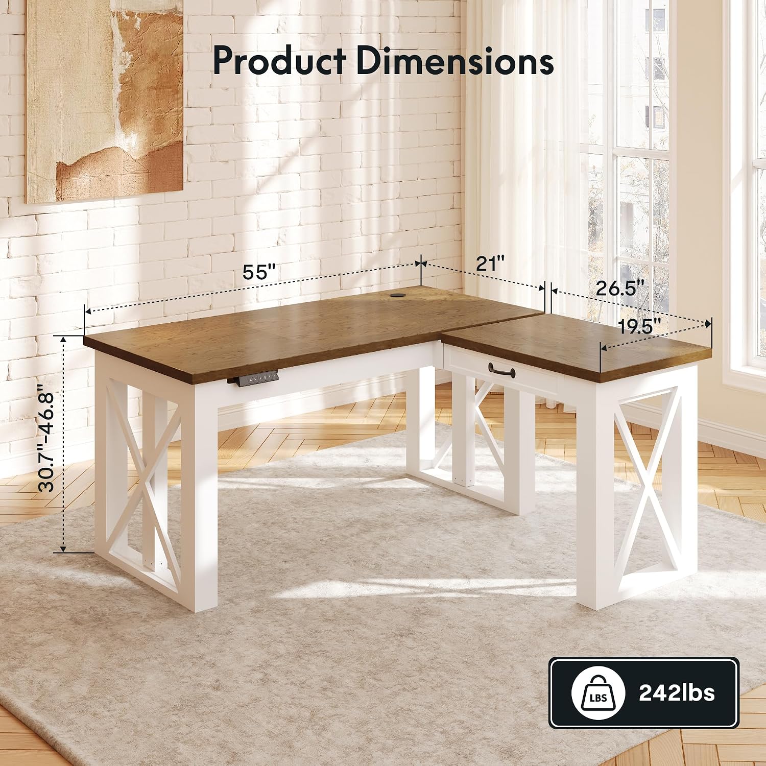 L자형 서서 쓰는 책상(서랍 포함), 55x48인치 홈 - L Shaped Desk Setup 리뷰 및 가격
