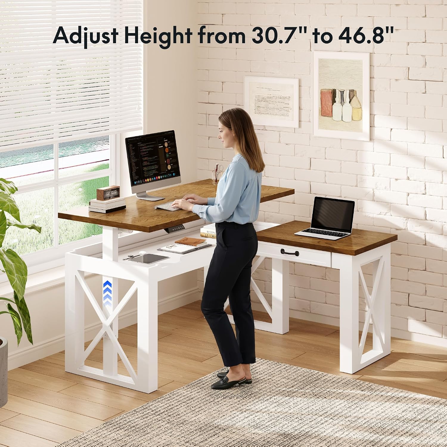 L자형 서서 쓰는 책상(서랍 포함), 55x48인치 홈 - L Shaped Desk Setup 리뷰 및 가격