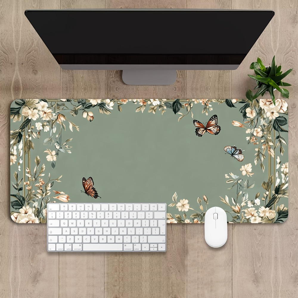 나비 무늬와 녹색 꽃무늬가 있는 식물 테이블 매트, 게 - Desk Setup With Plants 리뷰 및 가격