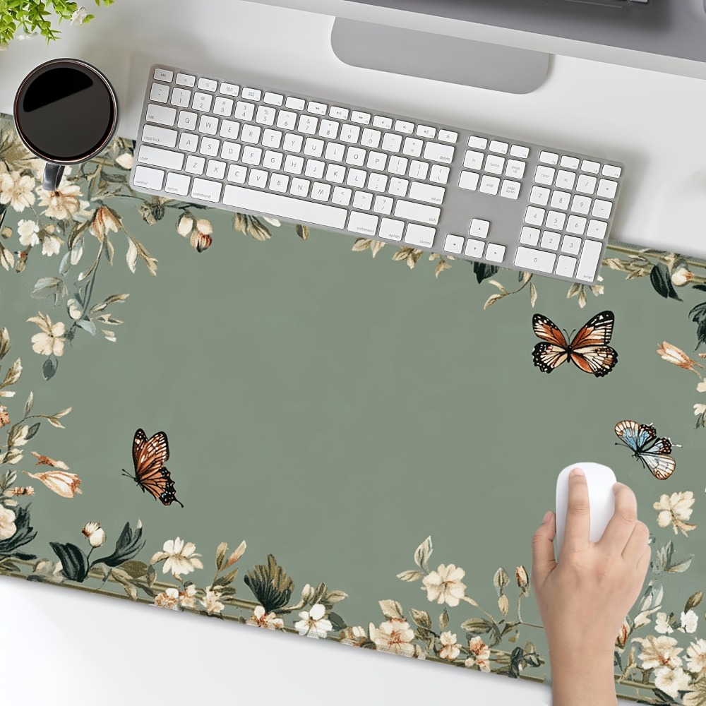 나비 무늬와 녹색 꽃무늬가 있는 식물 테이블 매트, 게 - Desk Setup With Plants 리뷰 및 가격