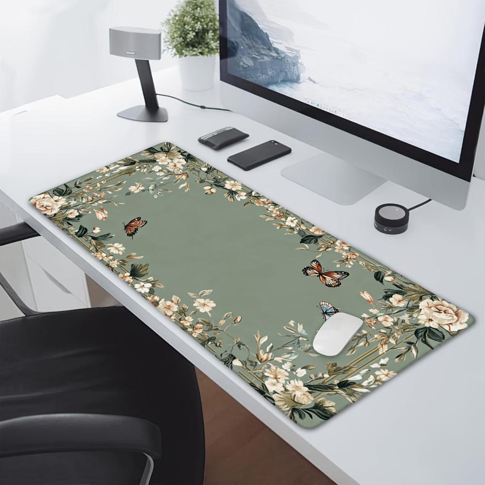 나비 무늬와 녹색 꽃무늬가 있는 식물 테이블 매트, 게 - Desk Setup With Plants 리뷰 및 가격