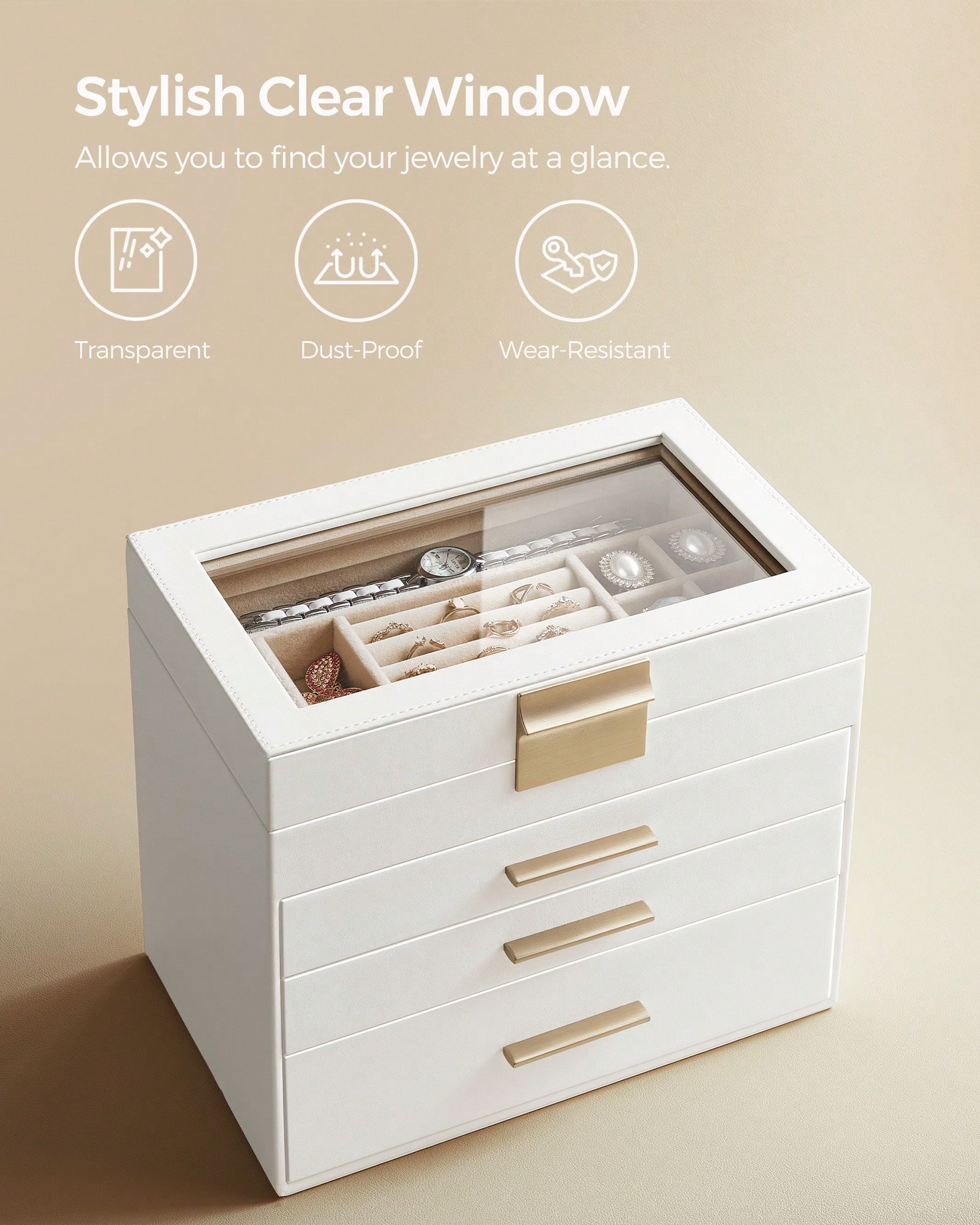 유리 뚜껑과 3개의 서랍이 있는 4단 보석함, 선글라스 - Drawer Organizer Bamboo 리뷰 및 가격