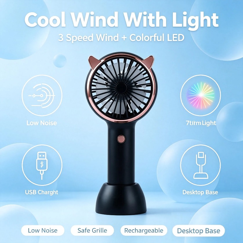 고양이 귀 모양 미니 휴대용 LED 라이트 3단 속도  - Led Desk Light Usb 리뷰 및 가격