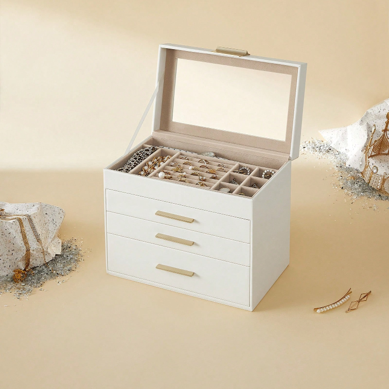 업그레이드된 4단 유리 뚜껑 및 3개의 서랍이 있는 보 - Drawer Organizer Bamboo 리뷰 및 가격