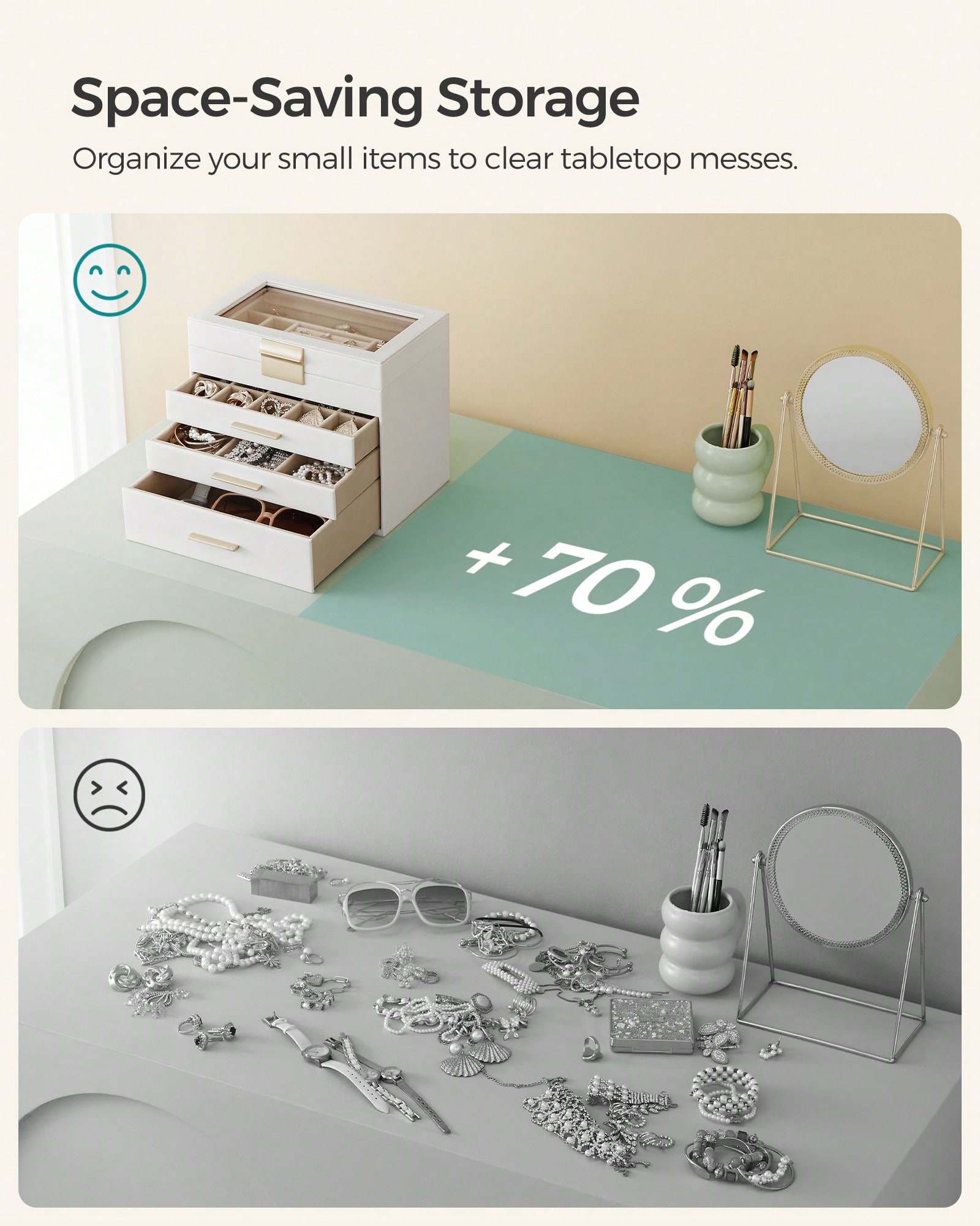 업그레이드된 4단 유리 뚜껑 및 3개의 서랍이 있는 보 - Drawer Organizer Bamboo 리뷰 및 가격