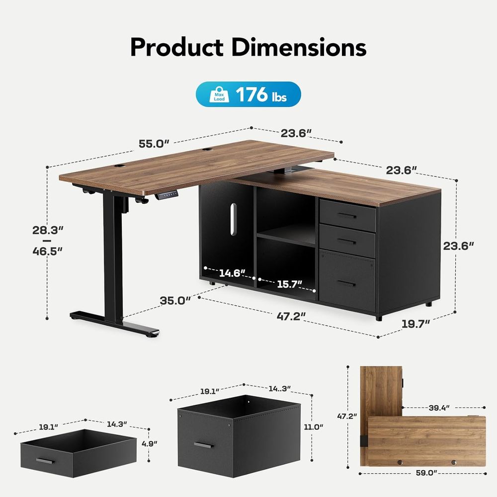 55인치 L자형 스탠딩 데스크(서랍 포함), 전동식 임 - L Shaped Desk Setup 리뷰 및 가격